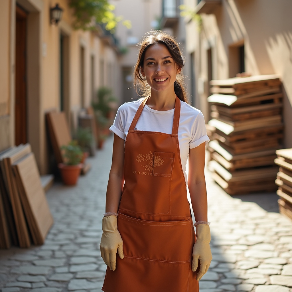 Operatore che pulisce il cortile dopo la fine di un mercatino dell'usato