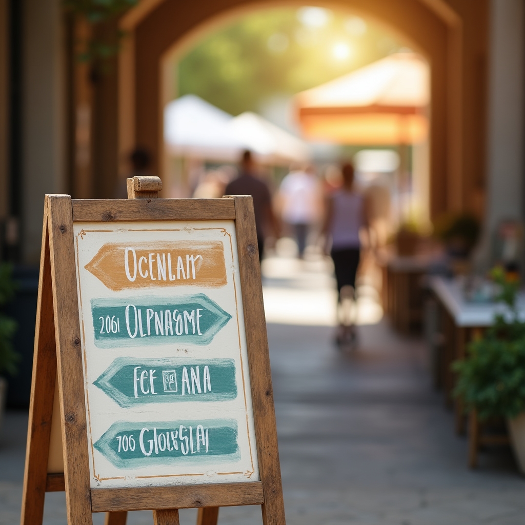 Cartello direzionale che indica l'ingresso di un mercatino dell'usato in un cortile